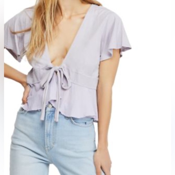 We the Free Knot Me Top Lilac Purple Tie Front Deep V Size XS - Picture 1 of 6